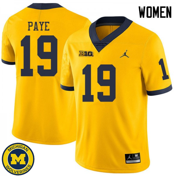 Women University of Michigan #19 Kwity Paye Yellow Jordan Brand NCAA Player Game Jersey